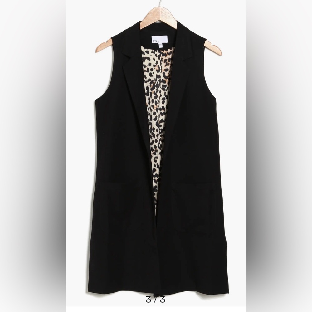 Black Tailored Silhouette Blazer Long Vest Leopard Print Lagenlook Dark Academia